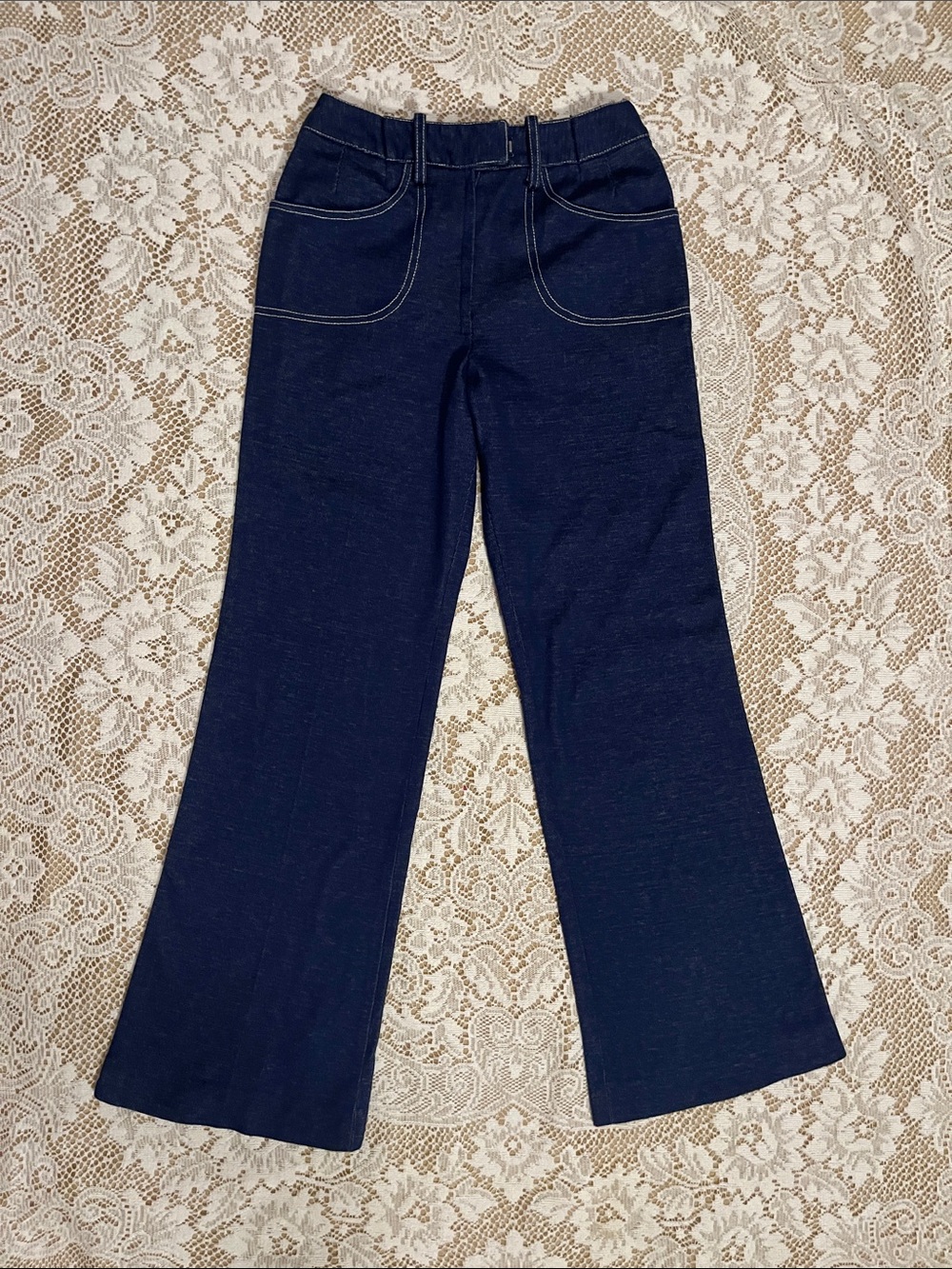 1970s Saks Fifth Avenue Pull On Contrast Stitch Flare Pants, Size 26